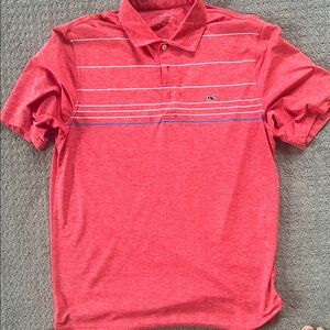 Vineyard Vines Red Polo Shirt with White Stripes
